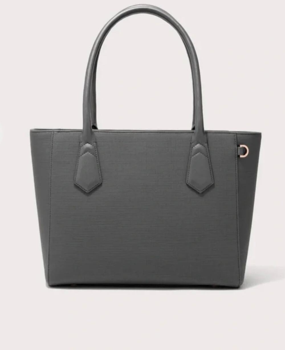Dagne Dover gray Pebbled Leather Structured Signature Tote Bag